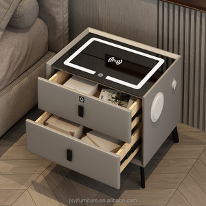 Table de <span class=keywords><strong>chevet</strong></span> en bois grise de luxe simple Offre Spéciale avec 2 tiroirs Table de <span class=keywords><strong>chevet</strong></span> intelligente pour chambre à coucher Hôtel Application Meubles de chambre à coucher - Product Image 1