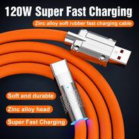 Cable de Datos USB C Tipo C de 120W y 6A con Carga Rápida, Cable con Blindaje Trenzado de Aleación de Zinc y Silicona Líquida para Teléfono, Laptop y Tablet