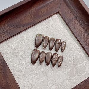 กระจกเปลือยโปร่งใสแบบลอกออกได้สีชมพูล้วนงานแฮนด์เมดแบบทำมือ10ชิ้นแบบกดติดเล็บสามารถลอกออกได้ - Product Image 5