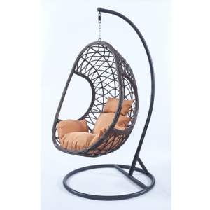 Ventas calientes Popular <span class=keywords><strong>Ratan</strong></span> Cojín de ratán colgante Columpios de playa Luna pequeña amarilla Silla de huevo Columpio de dos asientos Premium - Product Image 1