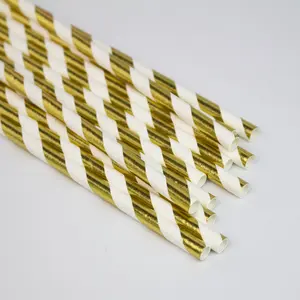 Gold Striped Cocktail Party Drinking Paper Straw