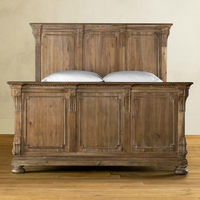 Lit double en chêne sculpté à la main de style vintage français de haute qualité, lit moelleux en bois massif, ensemble de meubles de chambre à coucher de style traditionnel