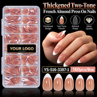 160 faux ongles épais à pression, bicolores, couvrance totale, en ABS, avec logo personnalisé