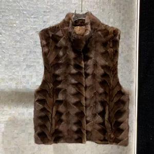 Gilet in Vera Pelliccia di <span class=keywords><strong>Visone</strong></span> per Donna, Gilet in Pelliccia di <span class=keywords><strong>Visone</strong></span> con Collo Alto, Patchwork, Caldo per l'Inverno - Product Image 3