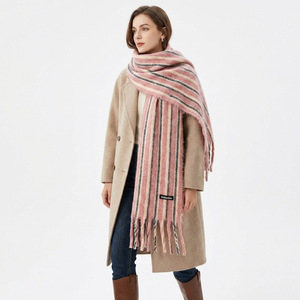 Écharpe <span class=keywords><strong>en</strong></span> <span class=keywords><strong>laine</strong></span> tricotée rayée pour femme, style coré<span class=keywords><strong>en</strong></span> preppy universitaire, automne-hiver, chaude, épaisse, douce, avec franges et pompons, châle, <span class=keywords><strong>cache</strong></span>-<span class=keywords><strong>cou</strong></span> - Product Image 6