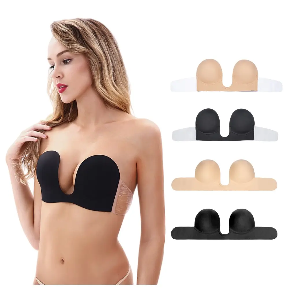 Deep V Push Up Strapless Backless Silicone Bra Self adhesive Stick On Gel Invisible Bras Adhesive Bra