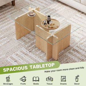 Modern Glass Top Coffee Table with Solid Wood Base Eco-Friendly & Durable for Apartment Living Room - Product Image 3