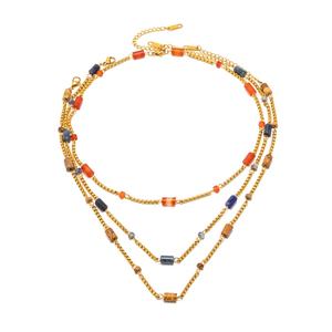 Collier long en acier inoxydable pour femme, classique, avec chaîne en or massif multicouche, pierre naturelle, fabrication soignée, ne ternit pas - Product Image 1