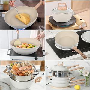 Batterie de cuisine en aluminium forgé avec revêtement marbré antiadhésif, poignée en bakélite, comprenant poêle, casserole et faitout - Offre Spéciale - Product Image 5