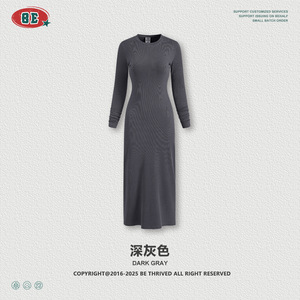 Abito a <span class=keywords><strong>maniche</strong></span> <span class=keywords><strong>lunghe</strong></span> e gonna lunga <span class=keywords><strong>con</strong></span> <span class=keywords><strong>spacco</strong></span> stile BASICS da donna, marchio OEM, stile europeo americano - Product Image 6