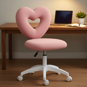 Silla de Oficina de Felpa Rosa con Respaldo en Forma de Corazón, Silla de Escritorio Giratoria sin Brazos para Maquillaje, Tocador y Uso con Computadora - Product Image 2