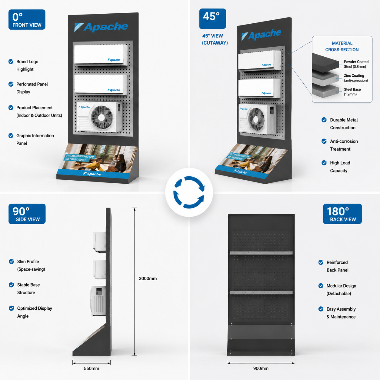 Custom Metal Air Conditioner Display Stand Floor Standing HVAC Split AC Showroom Pegboard Rack Mini Split Heat Appliance Retail — view 3