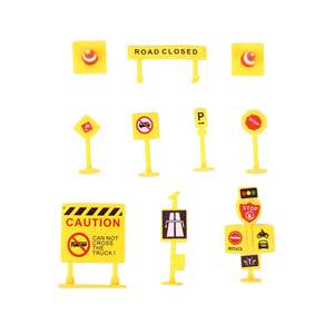 Juego de simulación estática de señales de tráfico de <span class=keywords><strong>juguete</strong></span>, vehículos de construcción de <span class=keywords><strong>juguete</strong></span>, barricadas y señales de instrucción. - Product Image 1