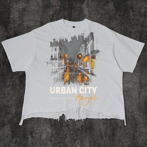 Không thường xuyên HEM thiết kế Boxy phù hợp với tùy chỉnh người đàn ông Nam 240 GSM cotton áo thun Boxy phù hợp với trống t Áo sơ mi trắng đau khổ đồ họa T-Shirt - Product Image 2