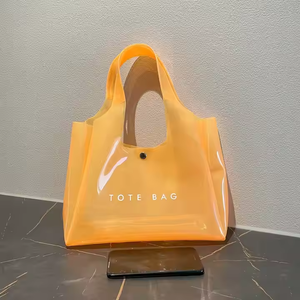 Elegante bolso de mano de PVC naranja con cierre de botón, logotipo personalizado y diseño de gelatina transparente, bolso de moda para compras de regalos - Product Image 4