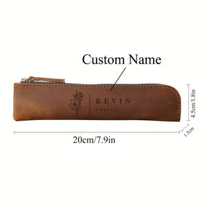 Leather <b>Pen</b> Case with Custom Engraving - Genuine Cowhide Pencil Pouch, Graduation & Birthday Gift for Men and Women - Product Image 5