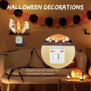 Ghost Campfire Night <b>Light</b> <b>Plug</b>-in Wall Flickering Flame Nightlight Halloween 3D Cute Spooky Marshmallow Ghost Decoration - Product Image 2