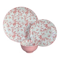 Vente en gros 24pcs ensembles de vaisselle en céramique à motifs floraux roses assiettes en porcelaine imprimées de luxe vaisselle de mariage personnalisée et durable
