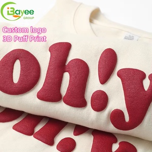 T-shirts pour hommes en coton lourd 280 g/m², de haute qualité, tricotés, avec <span class=keywords><strong>logo</strong></span> personnalisé, impression 3D en relief, surdimensionnés - Product Image 1