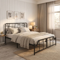 Cadre de lit en métal moderne, lit king size, style plateforme, mobilier robuste pour chambre à coucher, appartement, école