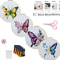 Kit de broderie papillon DIY pour débutants, tissu imprimé, ensemble de broderie à la main avec cerceau