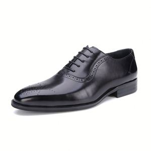 High-quality Handmade Men's Oxford <b>Shoes</b> Pointed Toes Formal Dress Style Waterproof Lace-up Closure <b>Increased</b> <b>Height</b> Genuine - Product Image 2