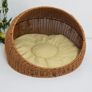 XH été refroidissement fait à la main meubles en rotin lit rond avec coussin doux pour chats petits chiens panier en osier maison pour animaux de compagnie et cages pour animaux de compagnie - Product Image 2