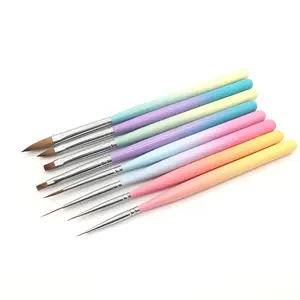 Custom Rainbow Wooden Handle Nylon Kolinsky Sable Acrylic Nail Art Brush Set