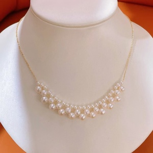 Collar de Perlas de Agua Dulce Blancas de Grado AAAA Tejidas a Mano, Forma de Patata de 3-4 mm, Chapado en Oro de 14K - Product Image 5
