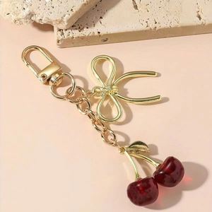 Cherry 3D Fruit Bow Simulation Lightweight Zinc Alloy Keychain Car <b>Key</b> <b>Chain</b> Bag Pendant Accessories Purse Charm - Product Image 5