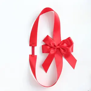 Wholesale polyester satin gift box wrapping red pre-tied ribbon bows with elastic band