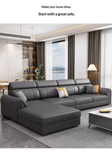 <span class=keywords><strong>Canapé</strong></span> en <span class=keywords><strong>cuir</strong></span> noir en forme de L moderne, design à surpiqûres en losanges, grand <span class=keywords><strong>canapé</strong></span> d'angle pour salon, meubles de luxe pour la maison - Product Image 2