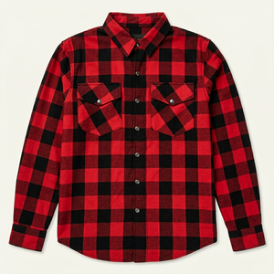 Men Red Black Plaid Breathable Printed <b>Flannel</b> Shirt Long Sleeve Check Pattern Autumn Wear - Product Image 1