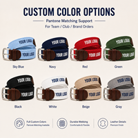 Ceinture en toile brodée personnalisée, ceinture de golf en sangle tissée avec garniture en cuir, boucle à ardillon métallique, ceinture OEM à marque privée