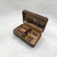 Étui à cigares en cuir véritable de conception classique fait main avec plateau en bois, étui de voyage en cuir PU à marque privée, capacité de quatre cigares
