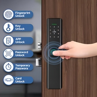 Serrure de porte intelligente en alliage d'aluminium avec application Tuya Wi-Fi/Cloud, entrée biométrique par empreinte digitale, alarme antivol, télécommande, bois