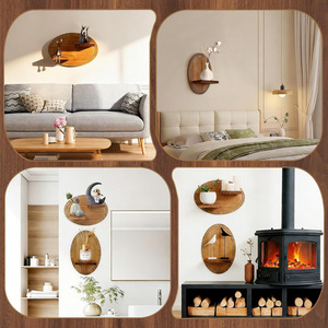 Wooden Wall <b>Shelf</b> Circular Design With Candle Holder For Living Room Decor - Product Image 3