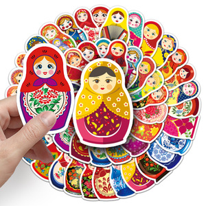 Vente en gros 50 pièces d'autocollants <span class=keywords><strong>matriochka</strong></span> amusants Kawaii personnalisés créatifs de conception de poupée russe matériau PVC impression UV - Product Image 2