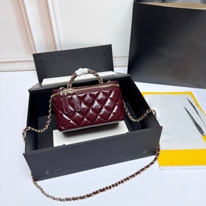 Sacs à bandoulière de luxe en cuir véritable avec chaîne, poignée métallique, double fermeture éclair, motif écossais, pour cosmétiques - Product Image 5