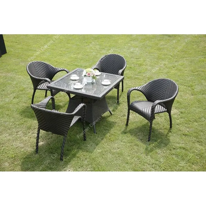 Classic Factory Outdoor Tuin Rieten Meubels Patio Rotan Eettafel Met Aluminium Stoelen Voor Restaurant