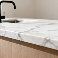 Armoires de cuisine Shaker en chêne massif, armoires sur mesure style farmhouse avec îlot en marbre et vitrine pour la rénovation de la maison