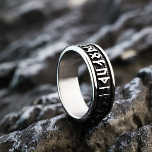 Nordic Vintage Stainless Steel Unisex <b>Ring</b> With Viking Runes Hip Hop Style Round Letter Geometric Design Gift Jewelry - Product Image 4