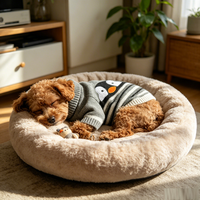 Pull en acrylique doux pour animaux de compagnie, motif visage de pingouin, tricoté rayé, col roulé pour chien, vêtement chaud d'hiver