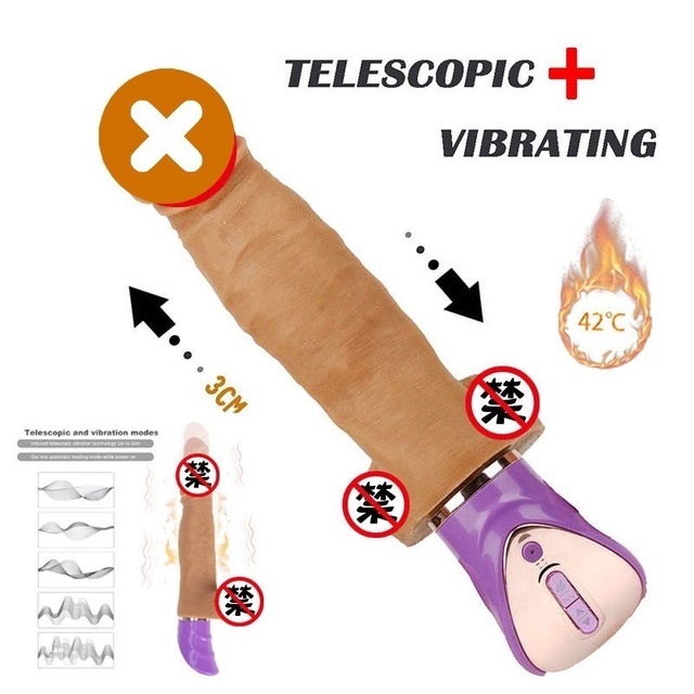 Adult Products Sexy Female Telescopic Vibrator TPE Liquid Silicone Artificial Dildo Soft Heating Vibration Telescopic Massage