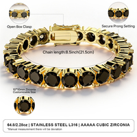 Bracelet tennis personnalisé en acier inoxydable plaqué or avec pierres noires, serti de pierres rondes, fabricant en gros de bijoux