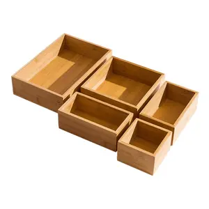HOSTK Multi-Tujuan 5-Piece Bambu Laci Organizer Set dengan Kayu Meja Penyimpanan Kotak Set
