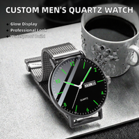 Montre à quartz personnalisée pour homme, boîtier en alliage, bracelet 20 mm, cadran à aiguilles, affichage luminescent, calendrier, vente en gros