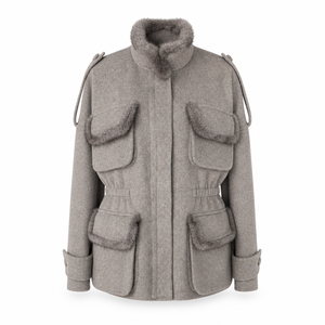 QC26060 <span class=keywords><strong>Cappotto</strong></span> Invernale da Donna in Cashmere e Pelliccia di Visone, Stile Vintage alla Moda con Cerniera e <span class=keywords><strong>Tasche</strong></span> - Product Image 1