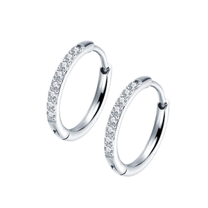 316L Thép Không Gỉ CZ Prong Thiết Hoop Bông Tai Huggie Bản Lề Hoop Earrings Cho Nam Giới Và Phụ Nữ - Product Image 3