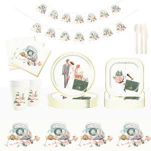 DAMAI 2026Happy Wedding Party Tableware Set Includes 7inch and 9inch Plate <b>Paper</b> Cup and Napkin for Wedding Table Decorations - Product Image 1